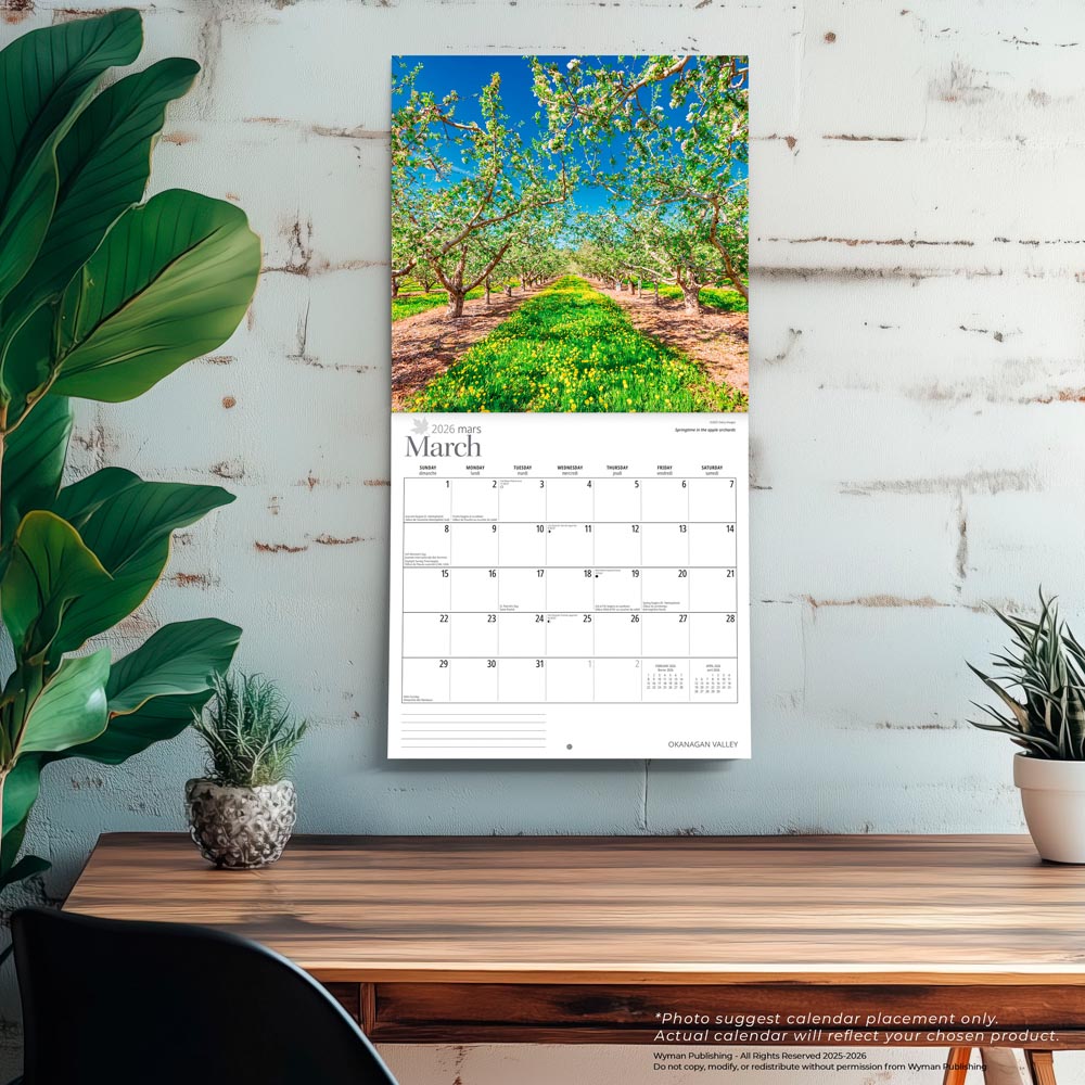 Okanagan Valley | 2026 12 x 24 Inch (Hanging) Monthly Square Wall Calendar