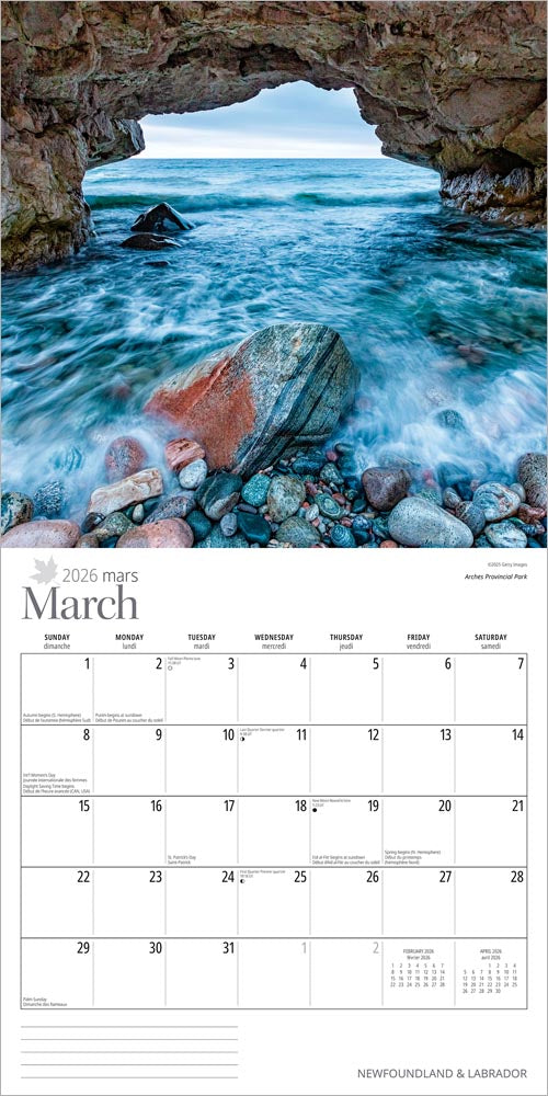 Newfoundland & Labrador | 2026 12 x 24 Inch (Hanging) Monthly Square Wall Calendar