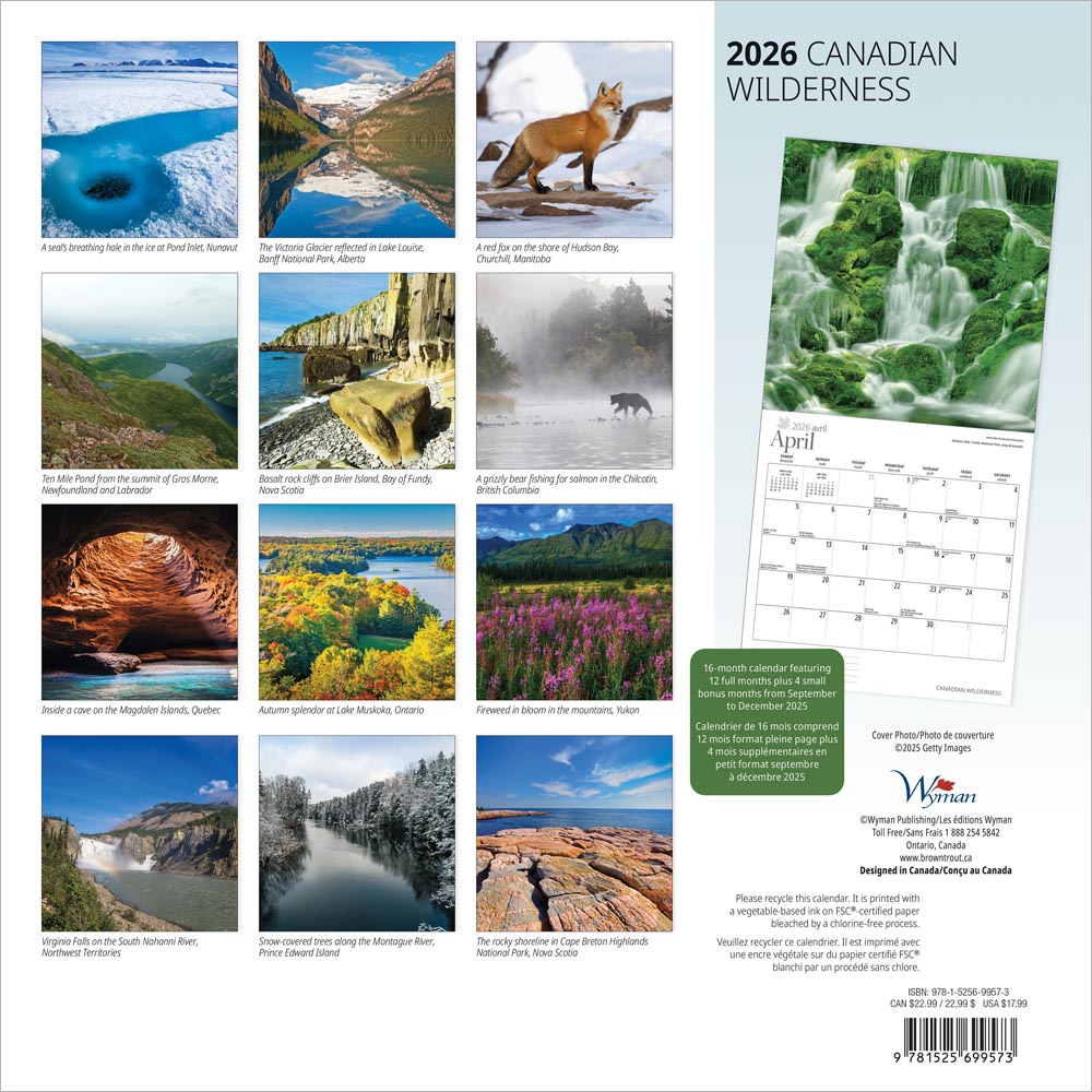 Canadian Wilderness | 2026 12 x 24 Inch (Hanging) Monthly Square Wall Calendar