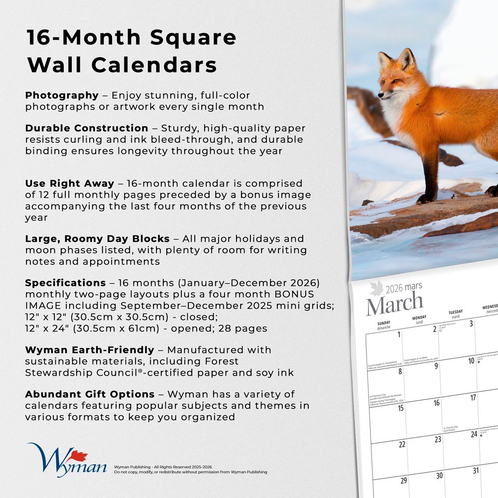 Canadian Wilderness | 2026 12 x 24 Inch (Hanging) Monthly Square Wall Calendar