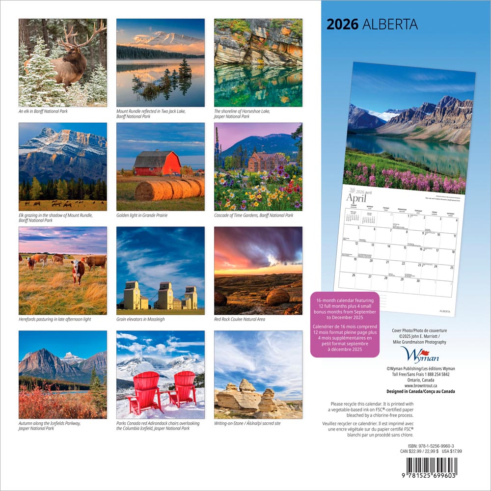 Alberta | 2026 12 x 24 Inch (Hanging) Monthly Square Wall Calendar