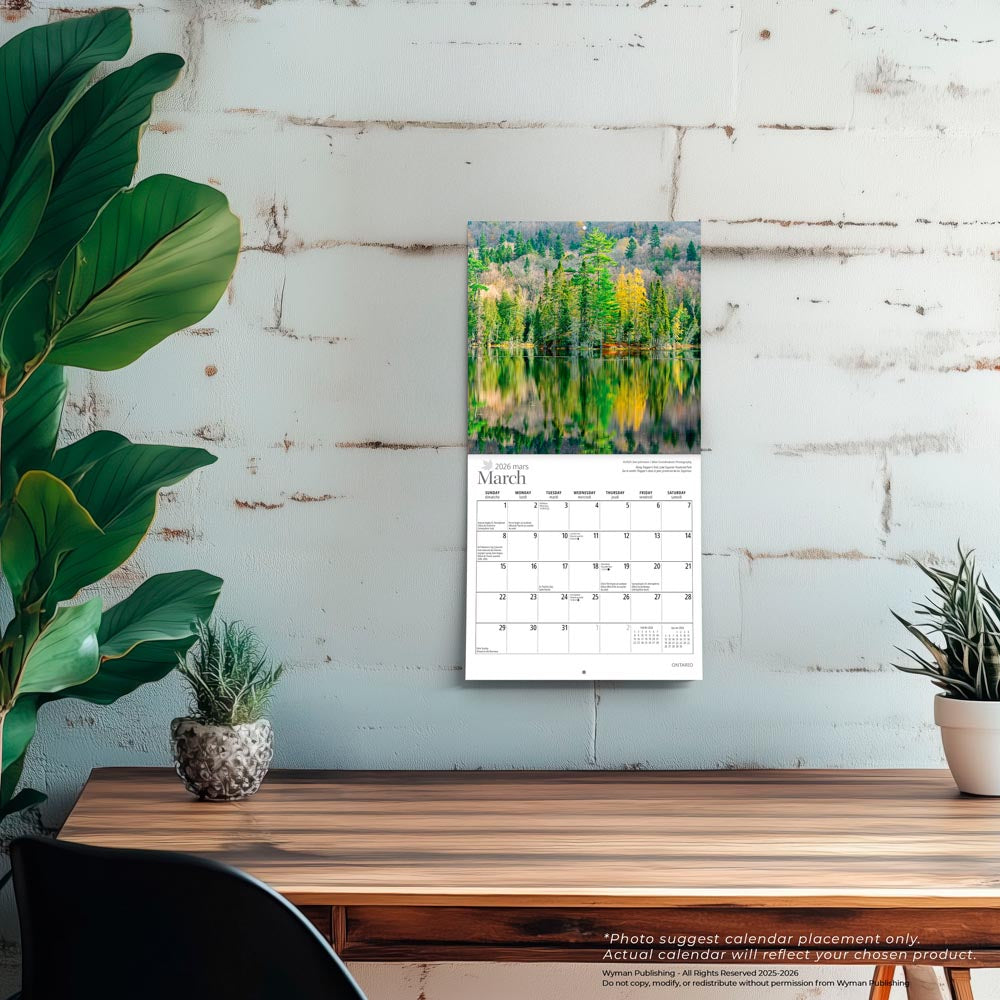 Ontario | 2026 7 x 14 Inch (Hanging) Monthly Mini Wall Calendar | English/French Bilingual