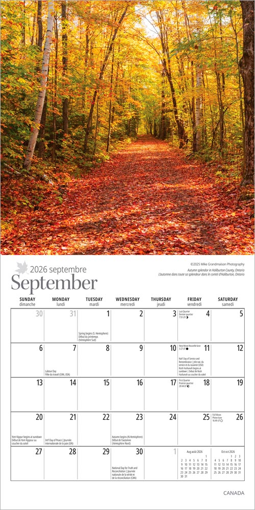 Canada | 2026 7 x 14 Inch (Hanging) Monthly Mini Wall Calendar | English/French Bilingual