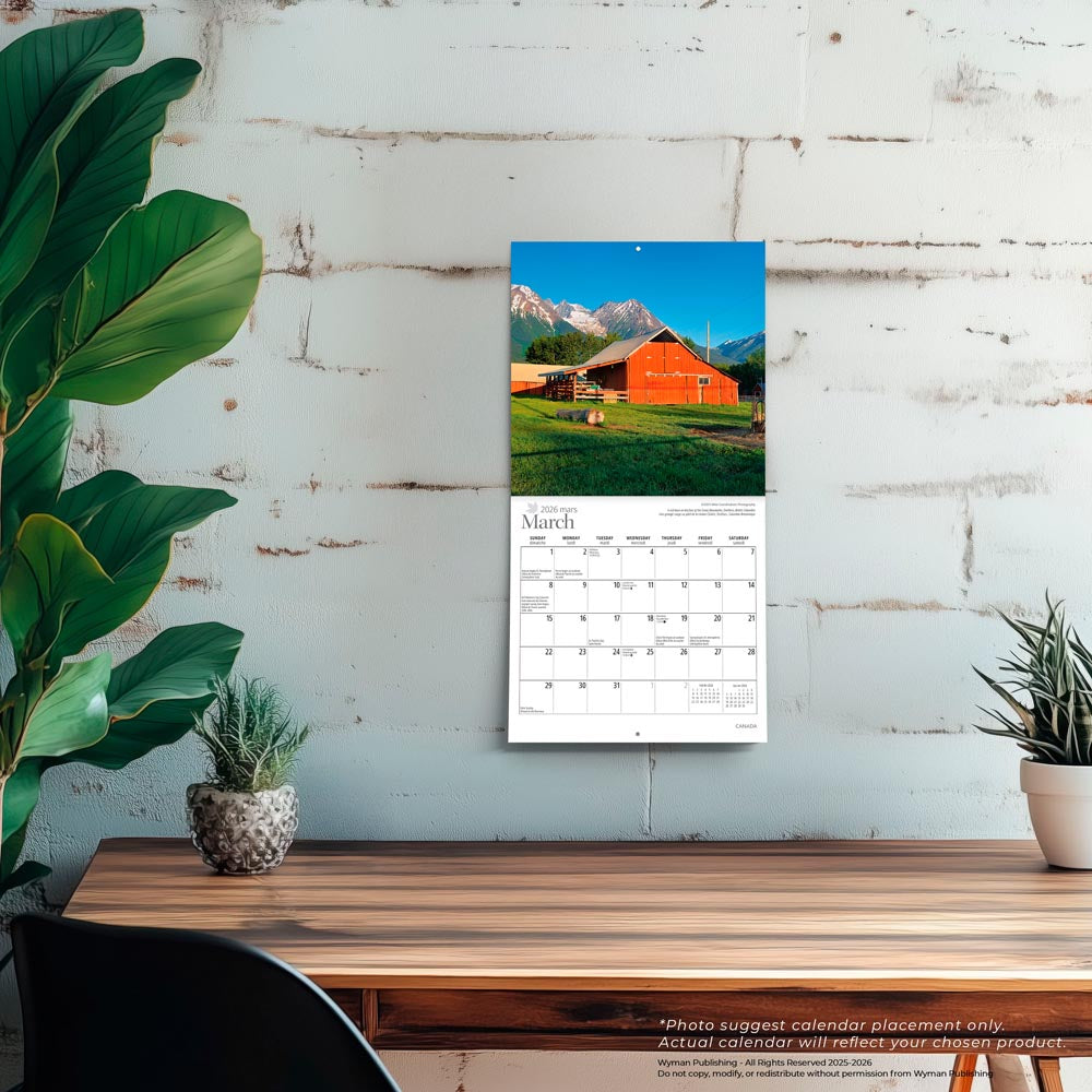 Canada | 2026 7 x 14 Inch (Hanging) Monthly Mini Wall Calendar | English/French Bilingual