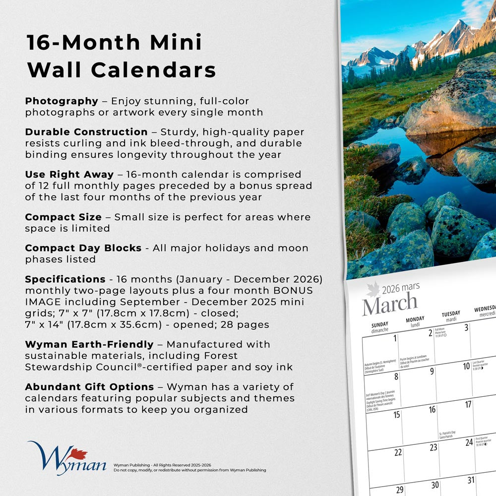 Magnificent Rockies | 2026 7 x 14 Inch (Hanging) Monthly Mini Wall Calendar