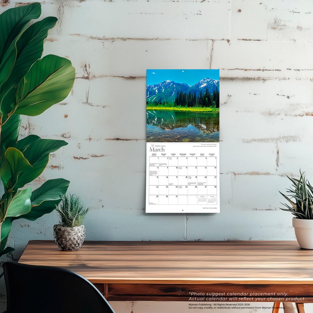 British Columbia | 2026 7 x 14 Inch (Hanging) Monthly Mini Wall Calendar
