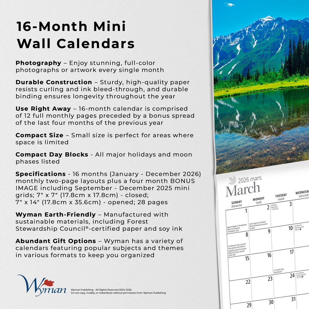 British Columbia | 2026 7 x 14 Inch (Hanging) Monthly Mini Wall Calendar