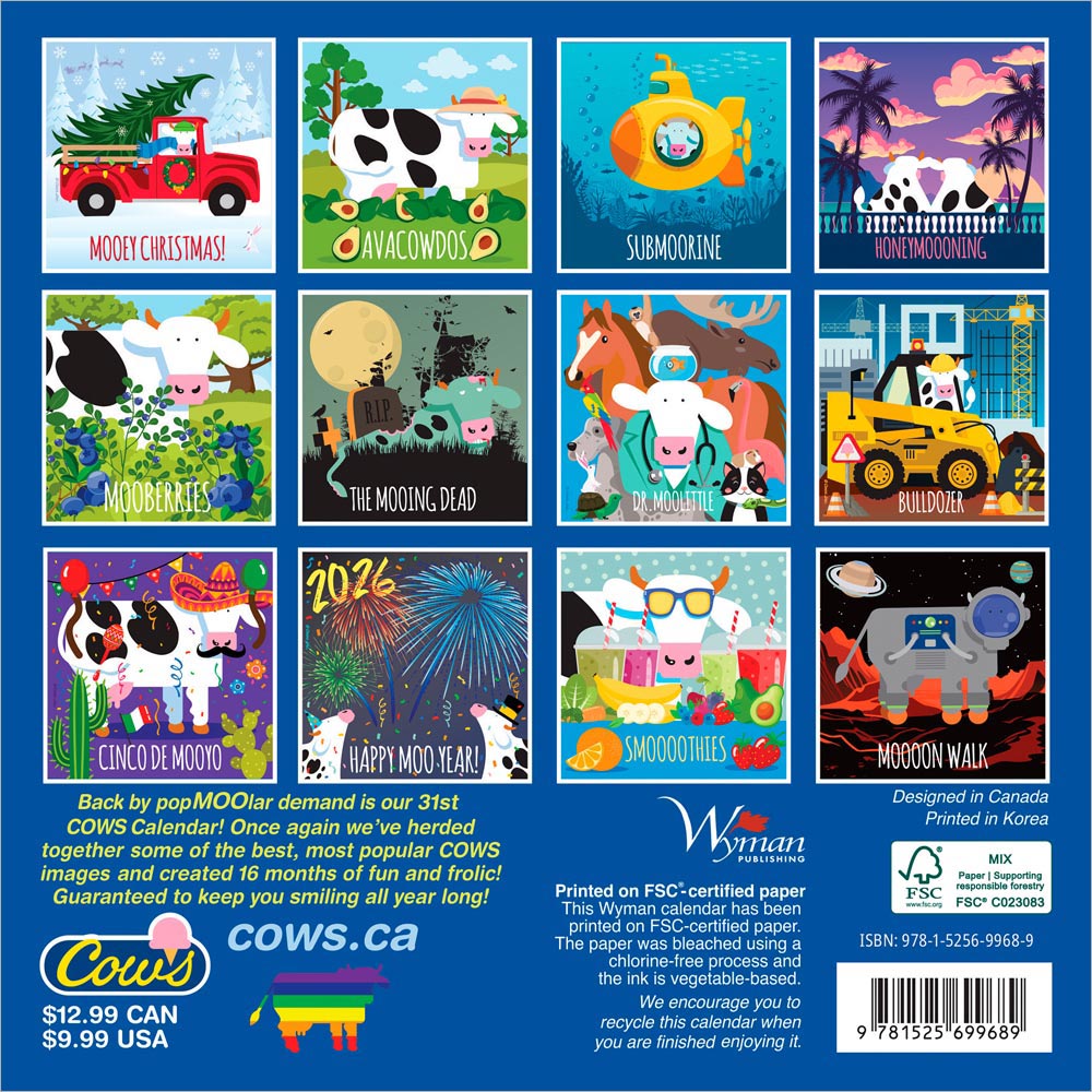 Cows Creamery OFFICIAL | 2026 7 x 14 Inch (Hanging) Monthly Mini Wall Calendar