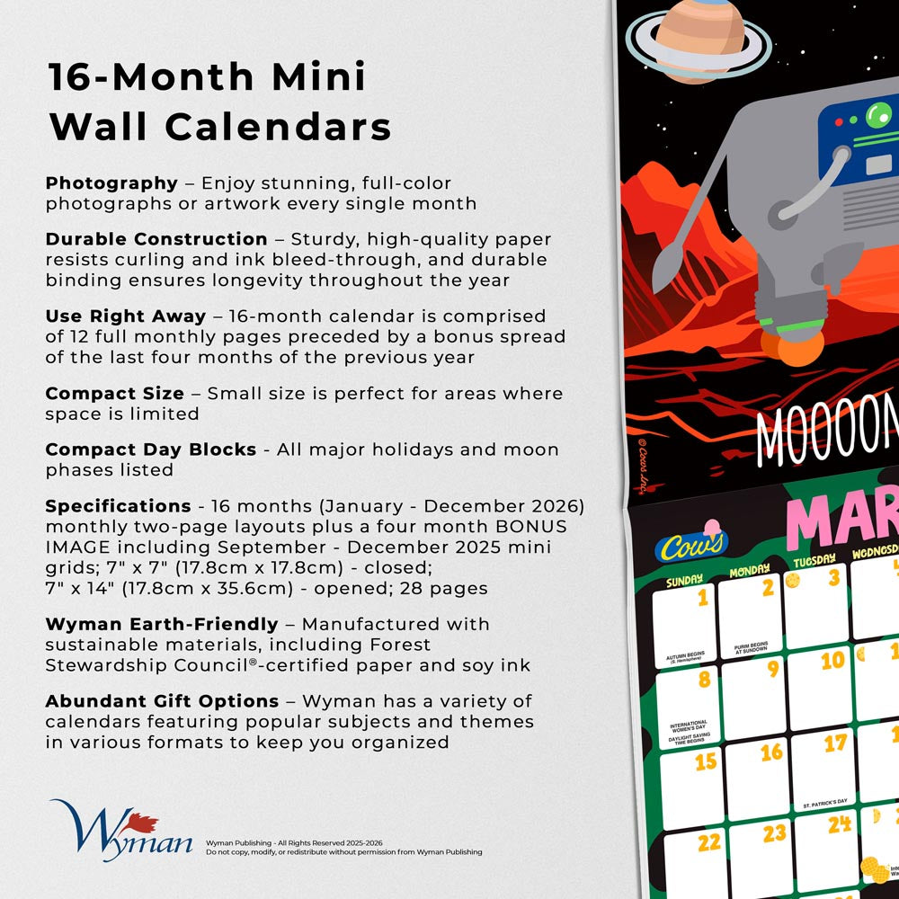 Cows Creamery OFFICIAL | 2026 7 x 14 Inch (Hanging) Monthly Mini Wall Calendar