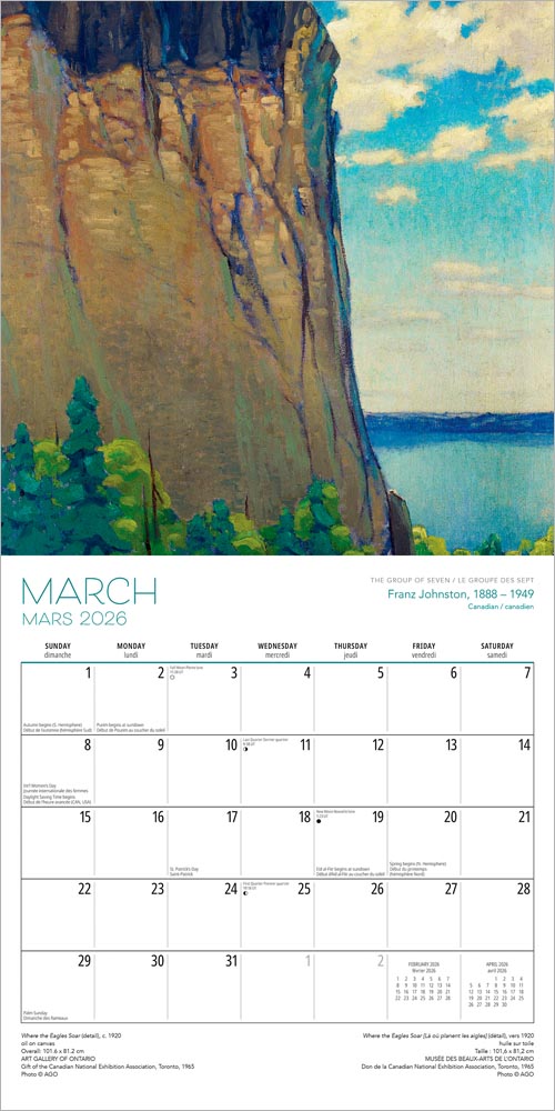 The Group of Seven AGO OFFICIAL | 2026 12 x 24 Inch (Hanging) Monthly Square Wall Calendar | English/French Bilingual