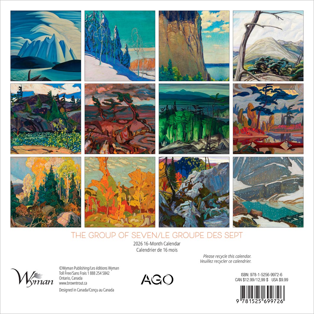 The Group of Seven AGO OFFICIAL | 2026 7 x 14 Inch (Hanging) Monthly Mini Wall Calendar | English/French Bilingual