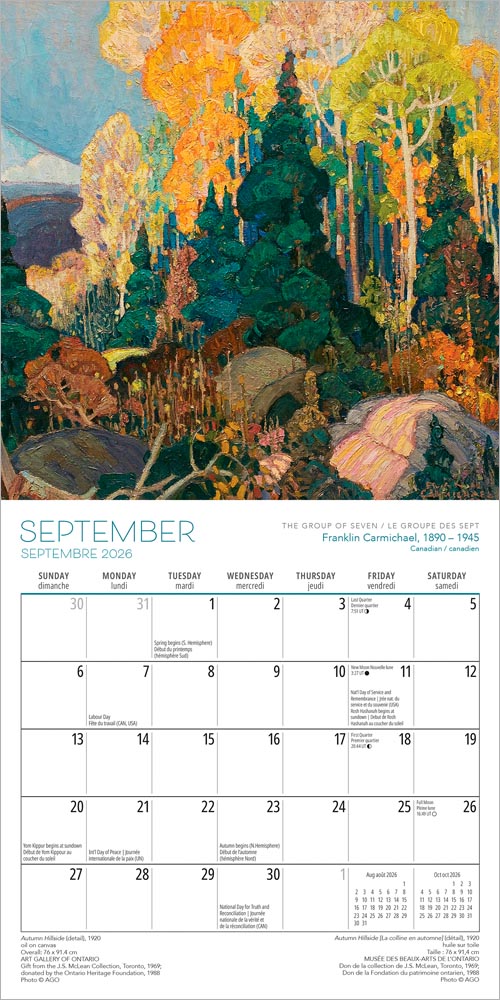 The Group of Seven AGO OFFICIAL | 2026 7 x 14 Inch (Hanging) Monthly Mini Wall Calendar | English/French Bilingual
