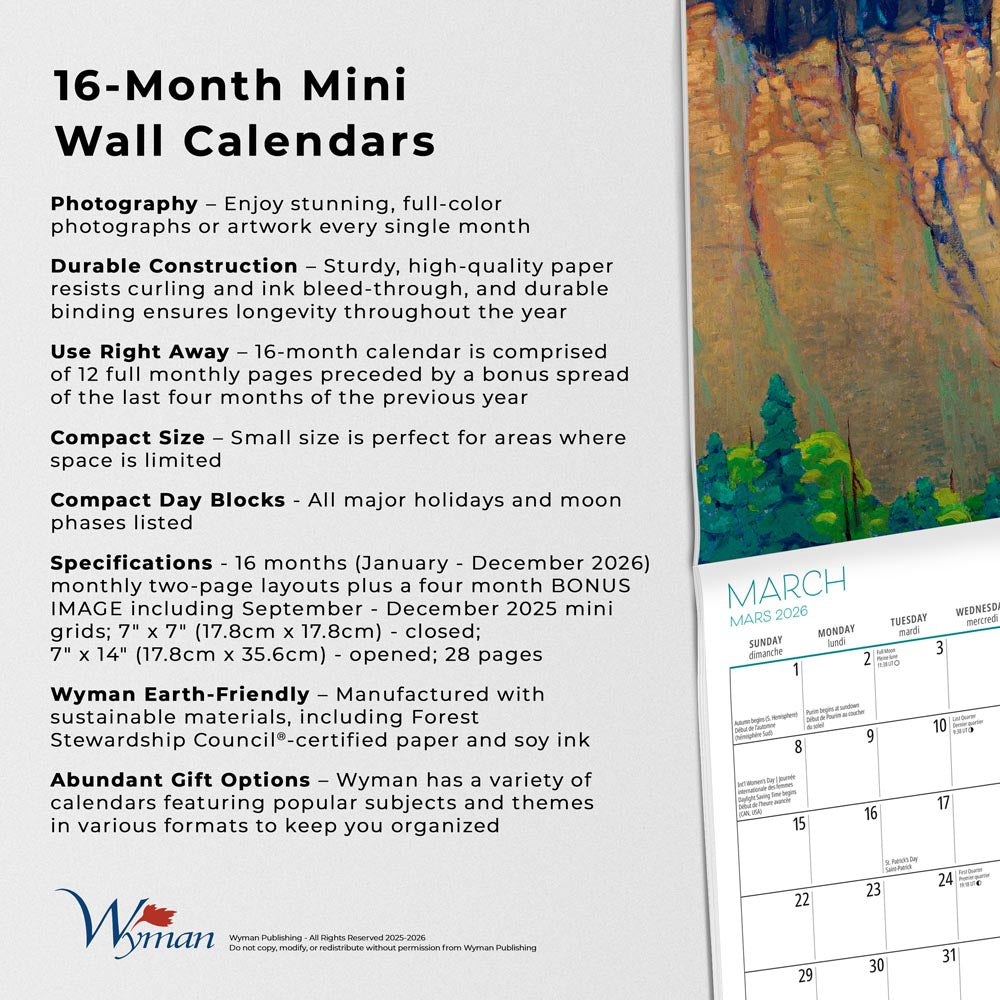 The Group of Seven AGO OFFICIAL | 2026 7 x 14 Inch (Hanging) Monthly Mini Wall Calendar | English/French Bilingual
