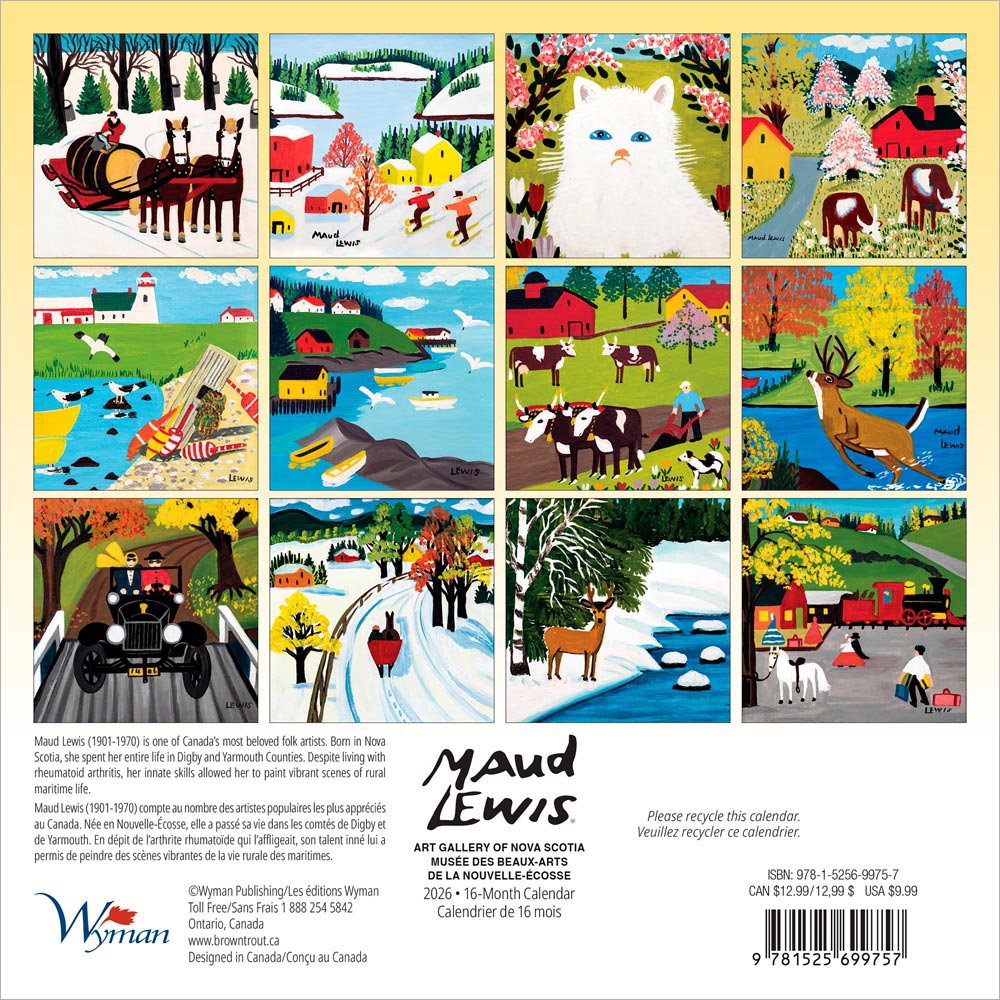 Maud Lewis AGNS OFFICIAL | 2026 7 x 14 Inch (Hanging) Monthly Mini Wall Calendar | English/French Bilingual