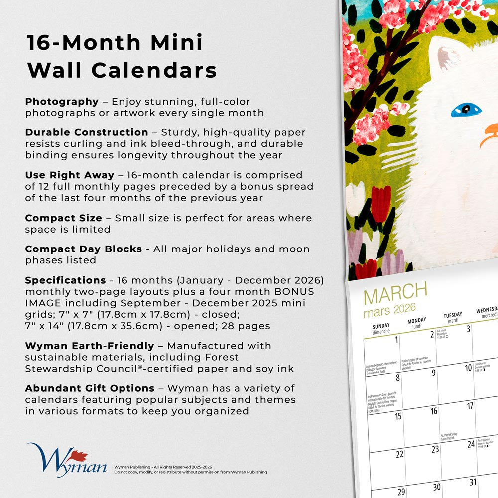 Maud Lewis AGNS OFFICIAL | 2026 7 x 14 Inch (Hanging) Monthly Mini Wall Calendar | English/French Bilingual