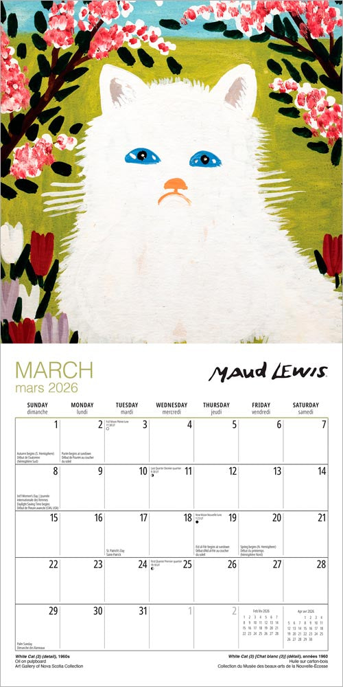 Maud Lewis AGNS OFFICIAL | 2026 8.5 x 8.5 Inch Monthly Medium Wall Calendar | Envelope | English/French Bilingual