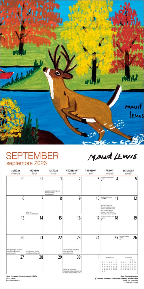 Maud Lewis AGNS OFFICIAL | 2026 8.5 x 8.5 Inch Monthly Medium Wall Calendar | Envelope | English/French Bilingual