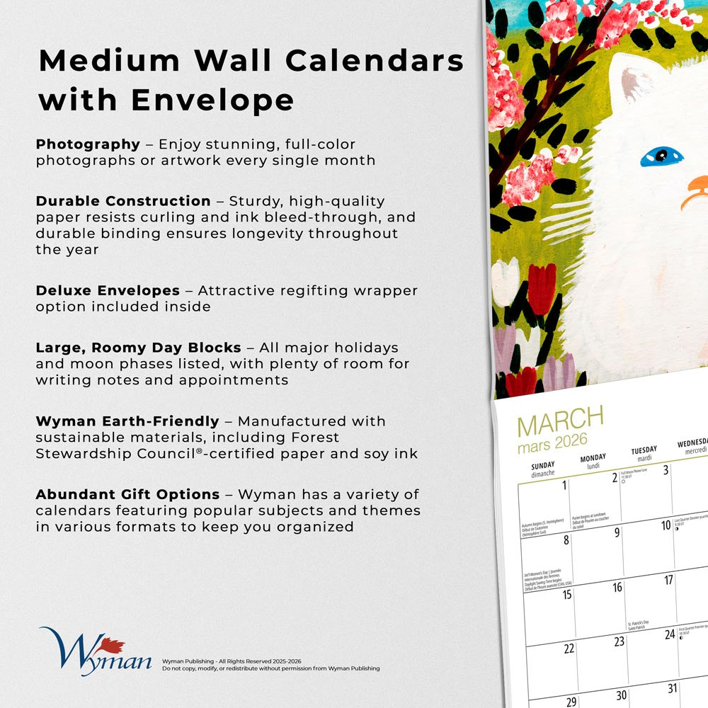 Maud Lewis AGNS OFFICIAL | 2026 8.5 x 8.5 Inch Monthly Medium Wall Calendar | Envelope | English/French Bilingual