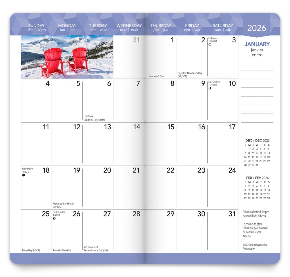 Canada | 2026-2027 3.5 x 6.5 Inch Two Year Monthly Pocket Planner Calendar | English/French Bilingual
