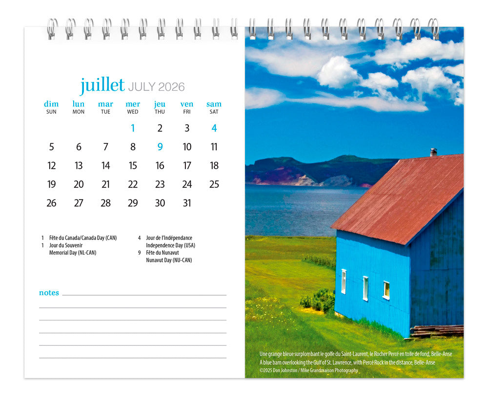 Quebec | 2026 7.5 x 6 Inch Monthly Double-View Easel Desk Calendar | French Language