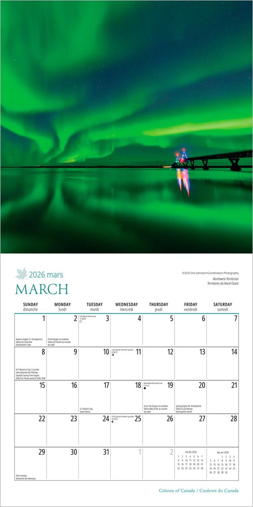Colours of Canada | 2026 8.5 x 8.5 Inch Monthly Medium Wall Calendar | Envelope | English/French Bilingual