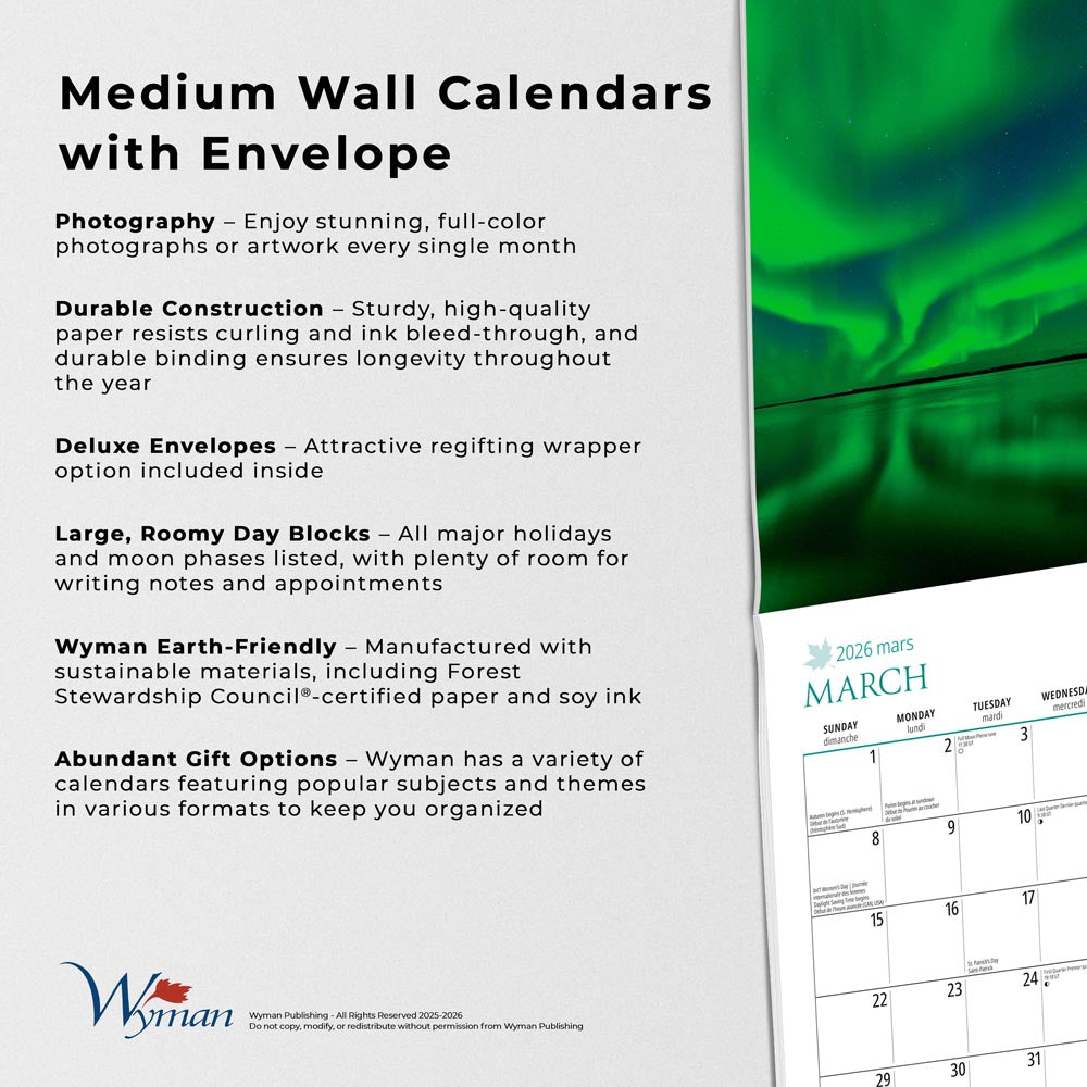 Colours of Canada | 2026 8.5 x 8.5 Inch Monthly Medium Wall Calendar | Envelope | English/French Bilingual