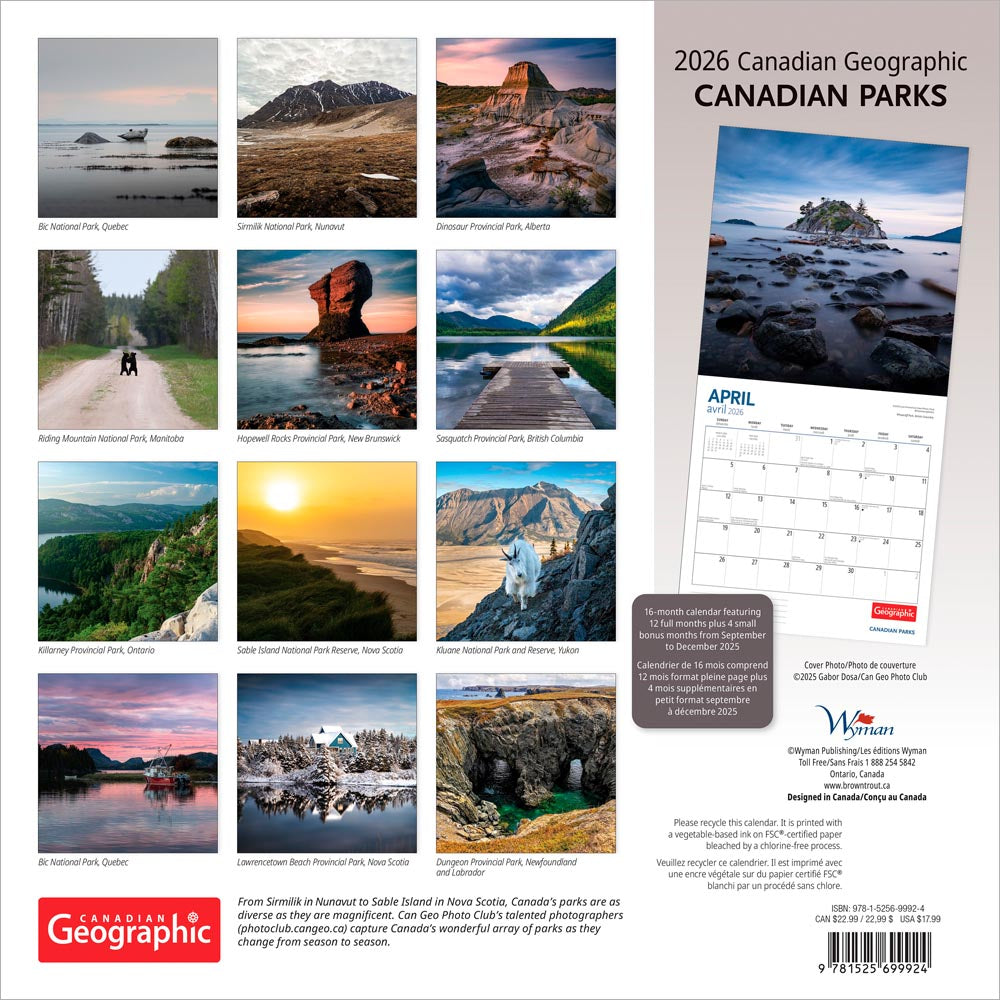 Canadian Geographic Parks OFFICIAL | 2026 12 x 24 Inch (Hanging) Monthly Square Wall Calendar