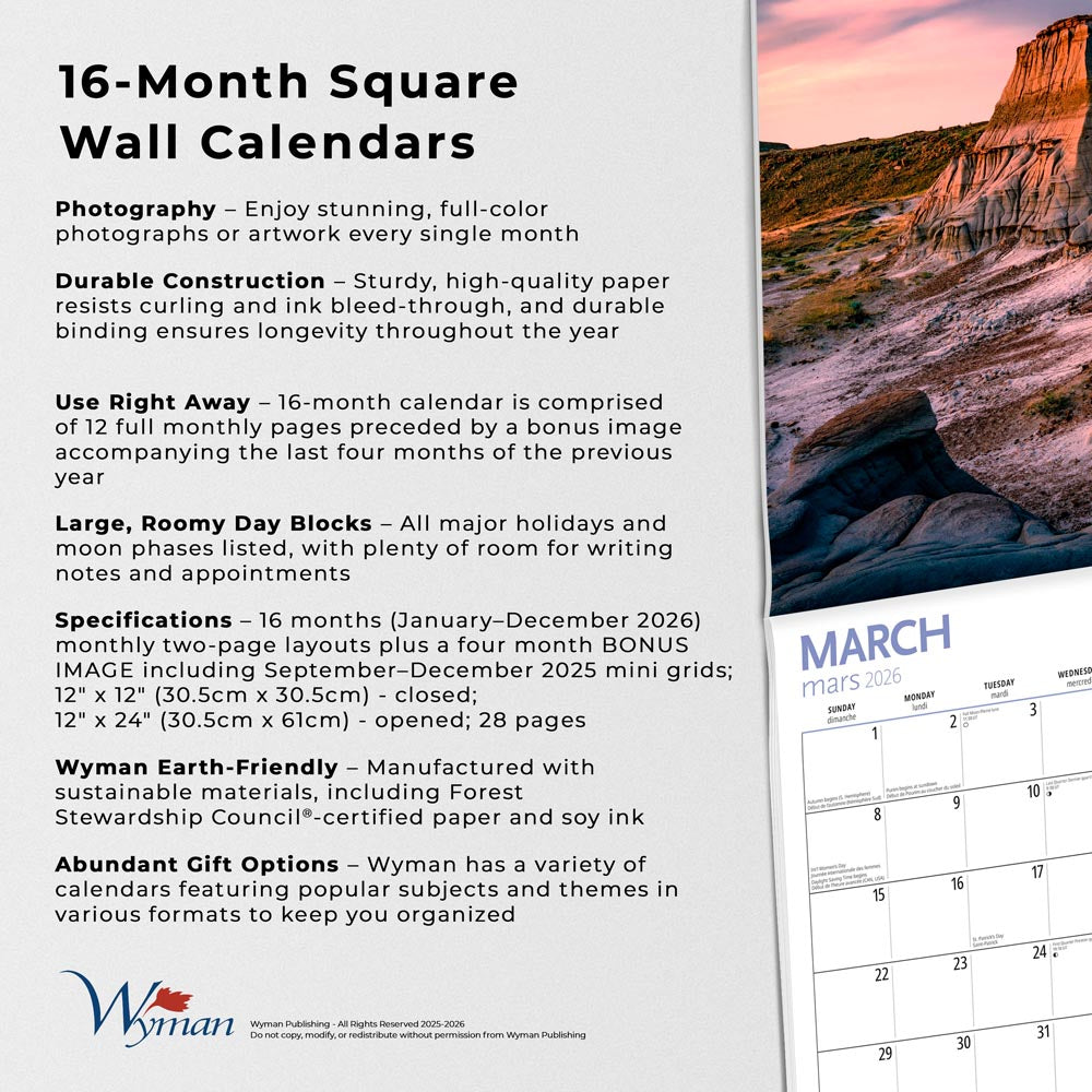 Canadian Geographic Parks OFFICIAL | 2026 12 x 24 Inch (Hanging) Monthly Square Wall Calendar
