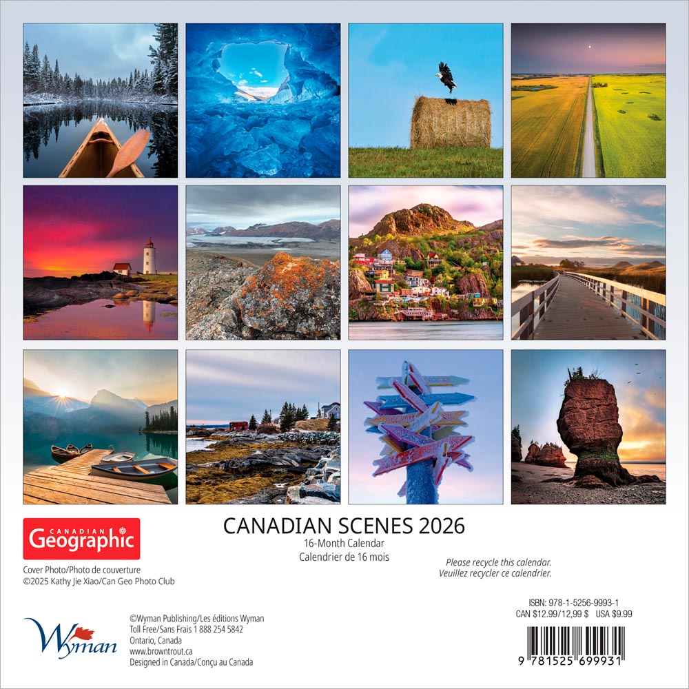 Canadian Geographic Scenes OFFICIAL | 2026 7 x 14 Inch (Hanging) Monthly Mini Wall Calendar