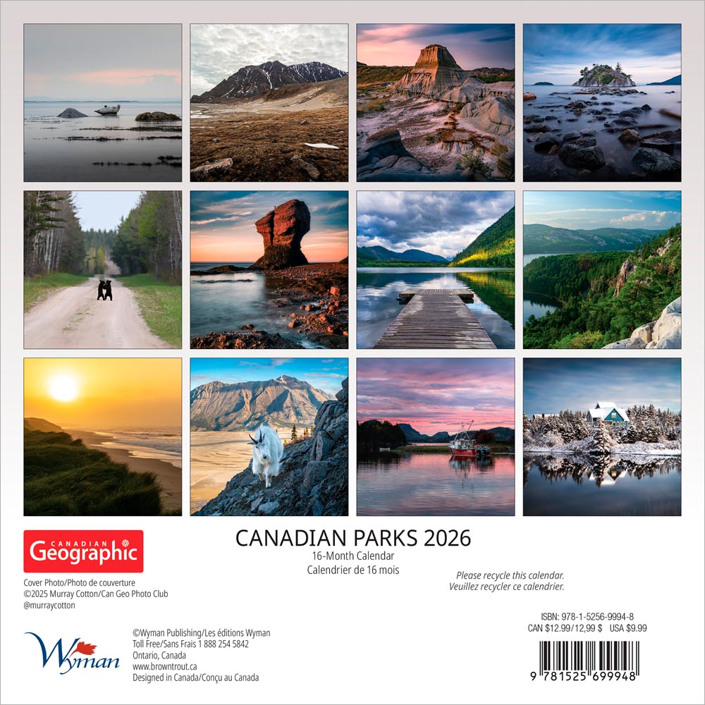 Canadian Geographic Parks OFFICIAL | 2026 7 x 14 Inch (Hanging) Monthly Mini Wall Calendar