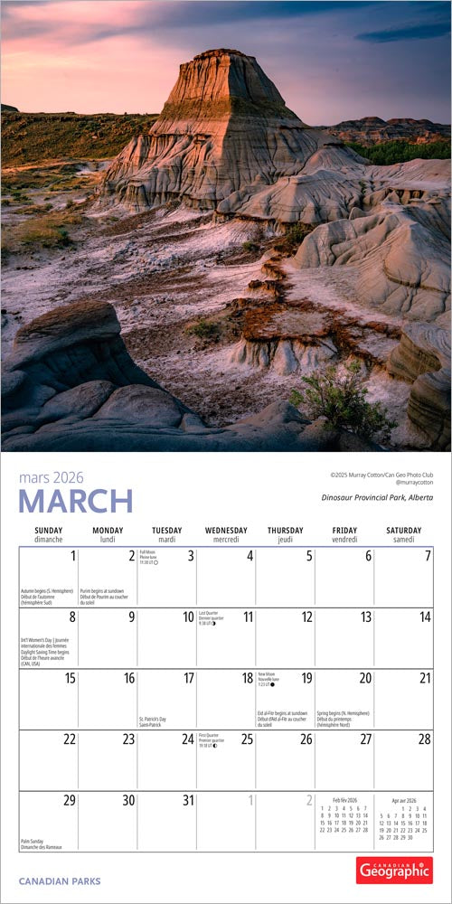 Canadian Geographic Parks OFFICIAL | 2026 7 x 14 Inch (Hanging) Monthly Mini Wall Calendar