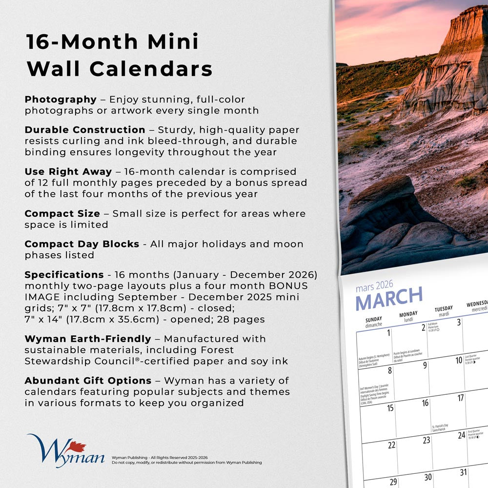 Canadian Geographic Parks OFFICIAL | 2026 7 x 14 Inch (Hanging) Monthly Mini Wall Calendar