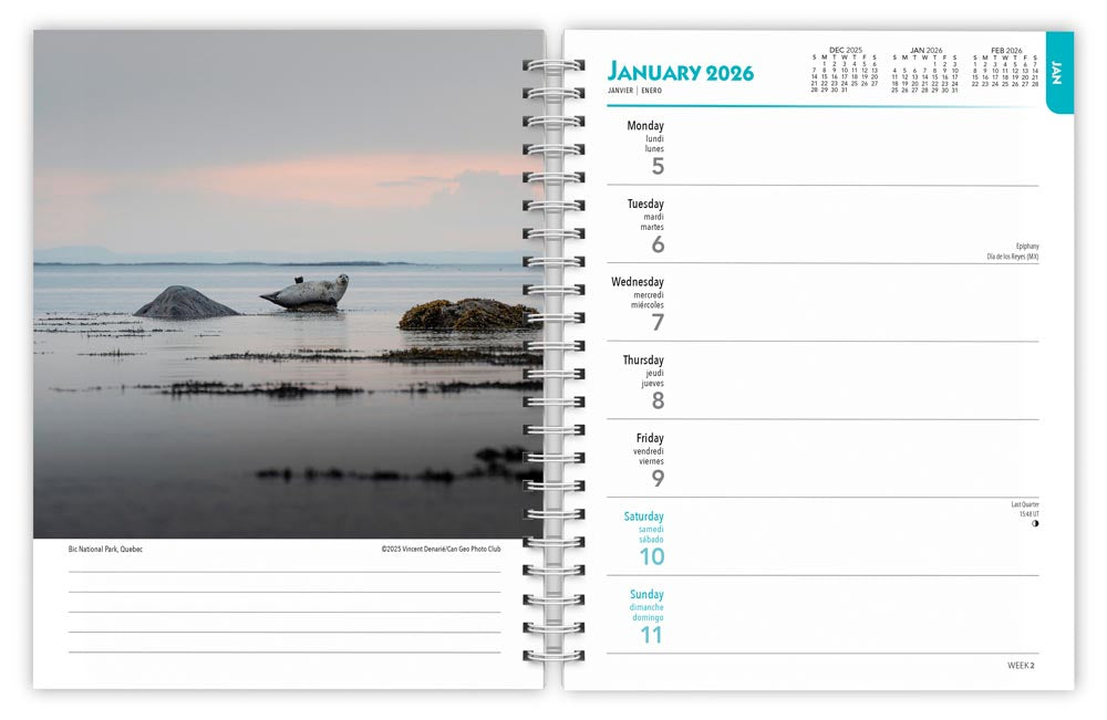 Canadian Geographic Wilderness Canada OFFICIAL | 2026 6 x 7.75 Inch Spiral-Bound Wire-O Weekly Engagement Planner Calendar | New Full-Color Image Every Week