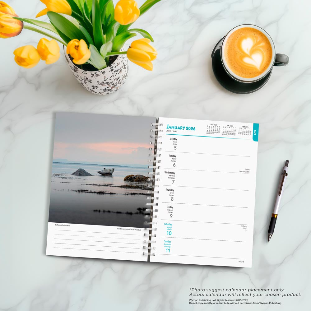 Canadian Geographic Wilderness Canada OFFICIAL | 2026 6 x 7.75 Inch Spiral-Bound Wire-O Weekly Engagement Planner Calendar | New Full-Color Image Every Week