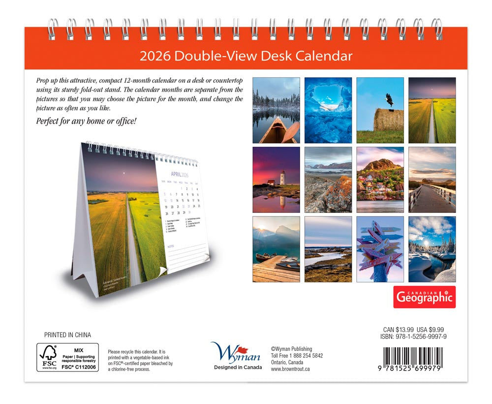 Canadian Geographic Scenic Canada OFFICIAL | 2026 7.5 x 6 Inch Monthly Double-View Easel Desk Calendar