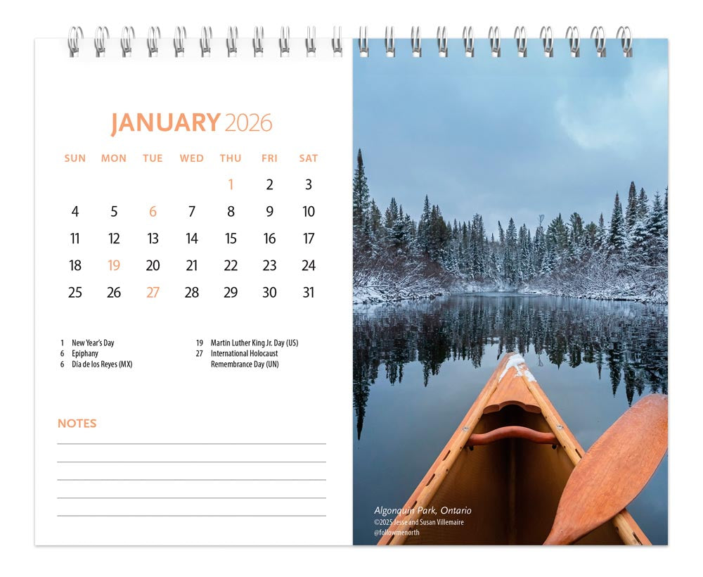Canadian Geographic Scenic Canada OFFICIAL | 2026 7.5 x 6 Inch Monthly Double-View Easel Desk Calendar