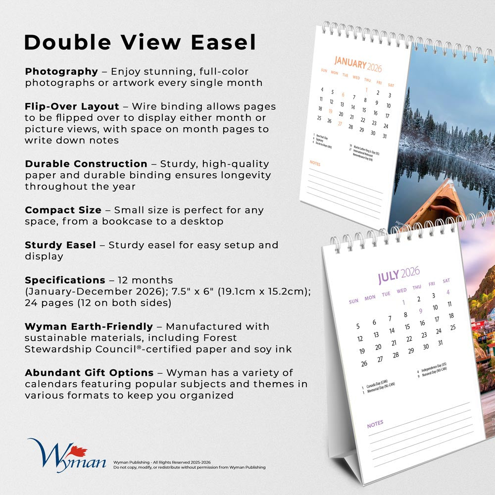 Canadian Geographic Scenic Canada OFFICIAL | 2026 7.5 x 6 Inch Monthly Double-View Easel Desk Calendar