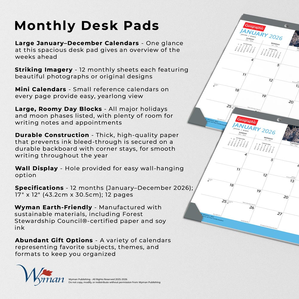 Canadian Geographic OFFICIAL | 2026 17 x 12 Inch Monthly Desk Pad Calendar