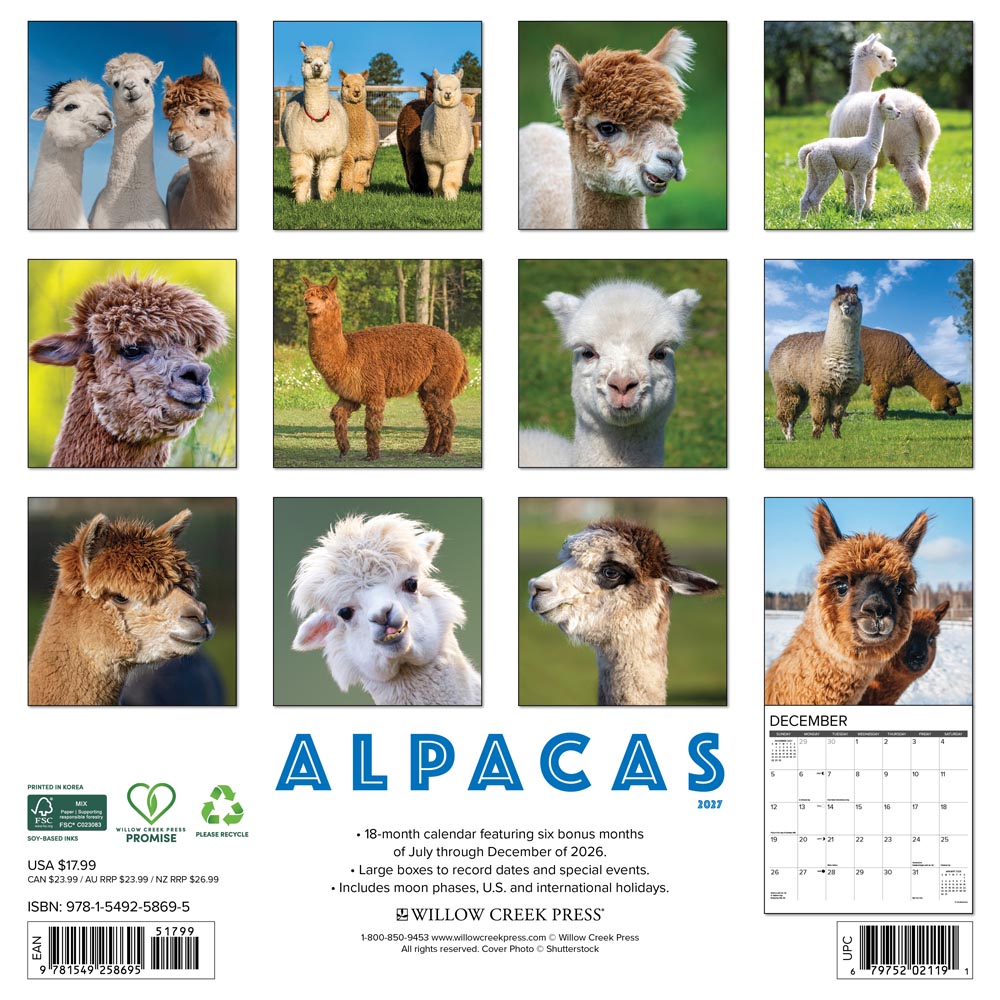Alpacas 2027 Wall Calendar