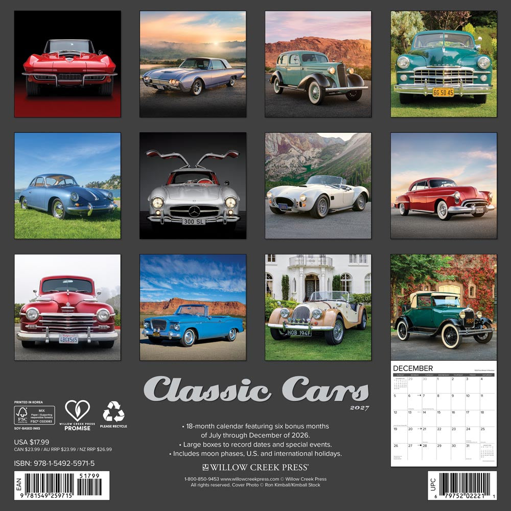 Classic Cars 2027 Wall Calendar