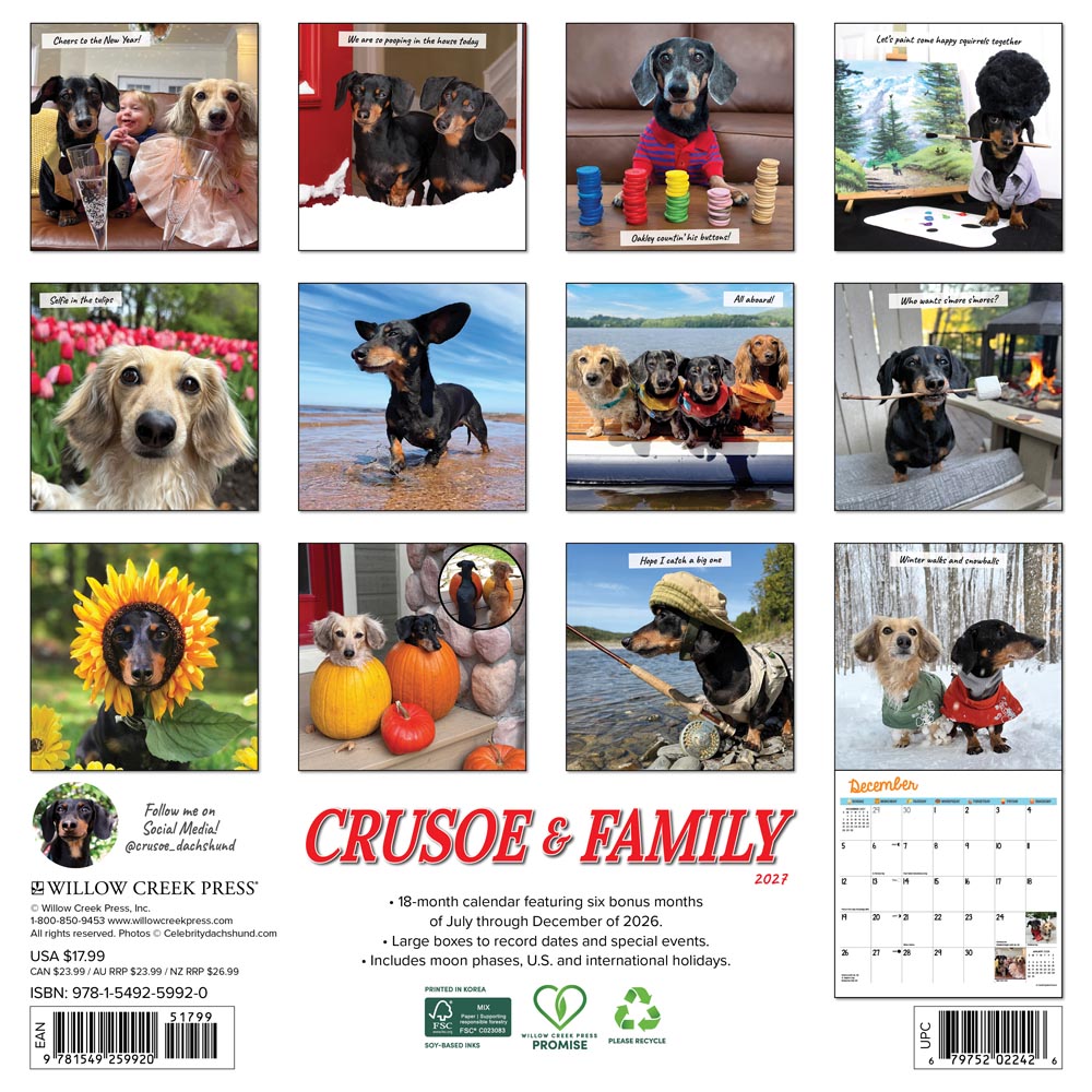 Crusoe the Celebrity Dachshund 2027 Wall Calendar