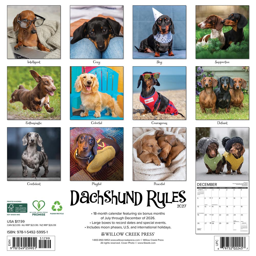 Dachshund Rules 2027 Wall Calendar