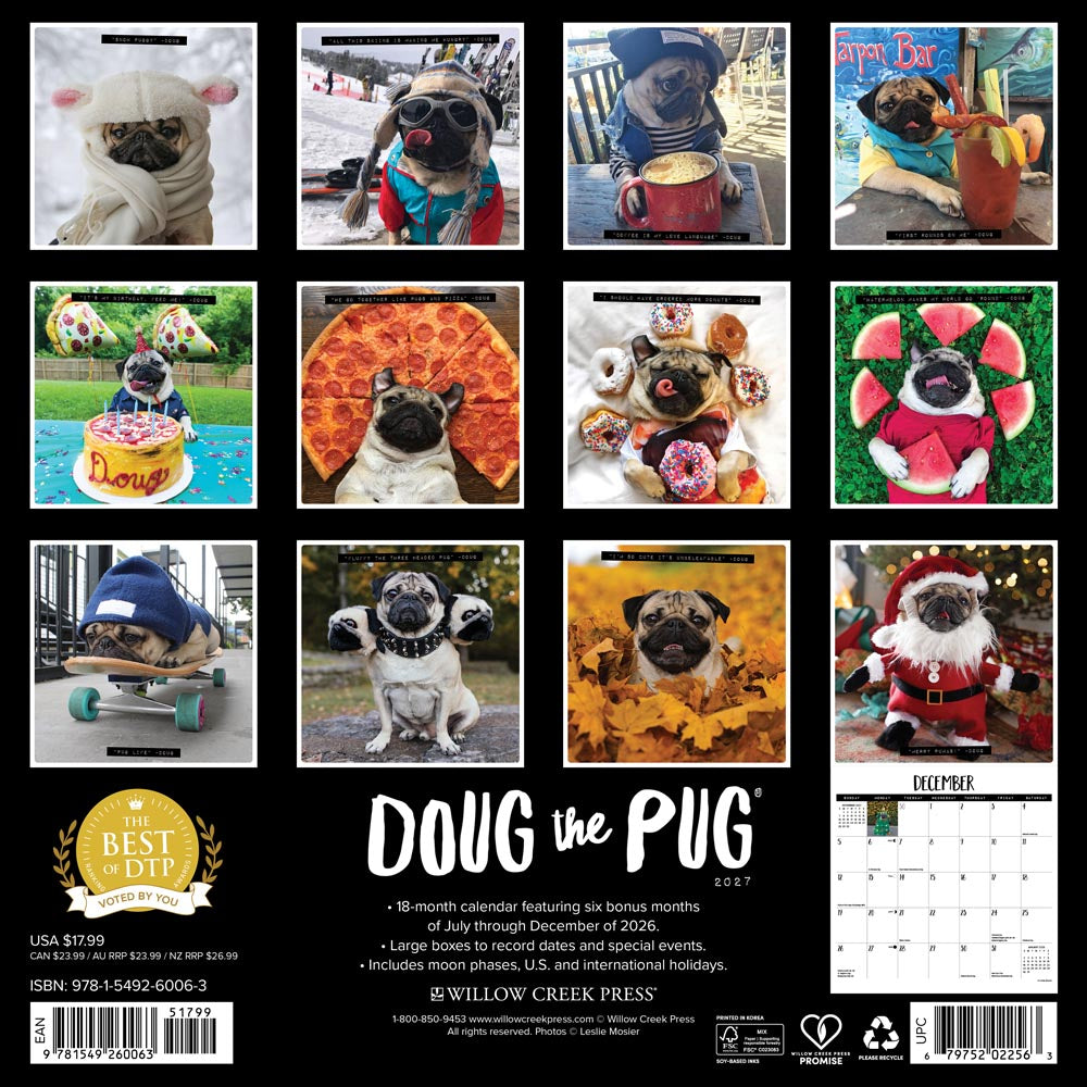Doug the Pug 2027 Wall Calendar