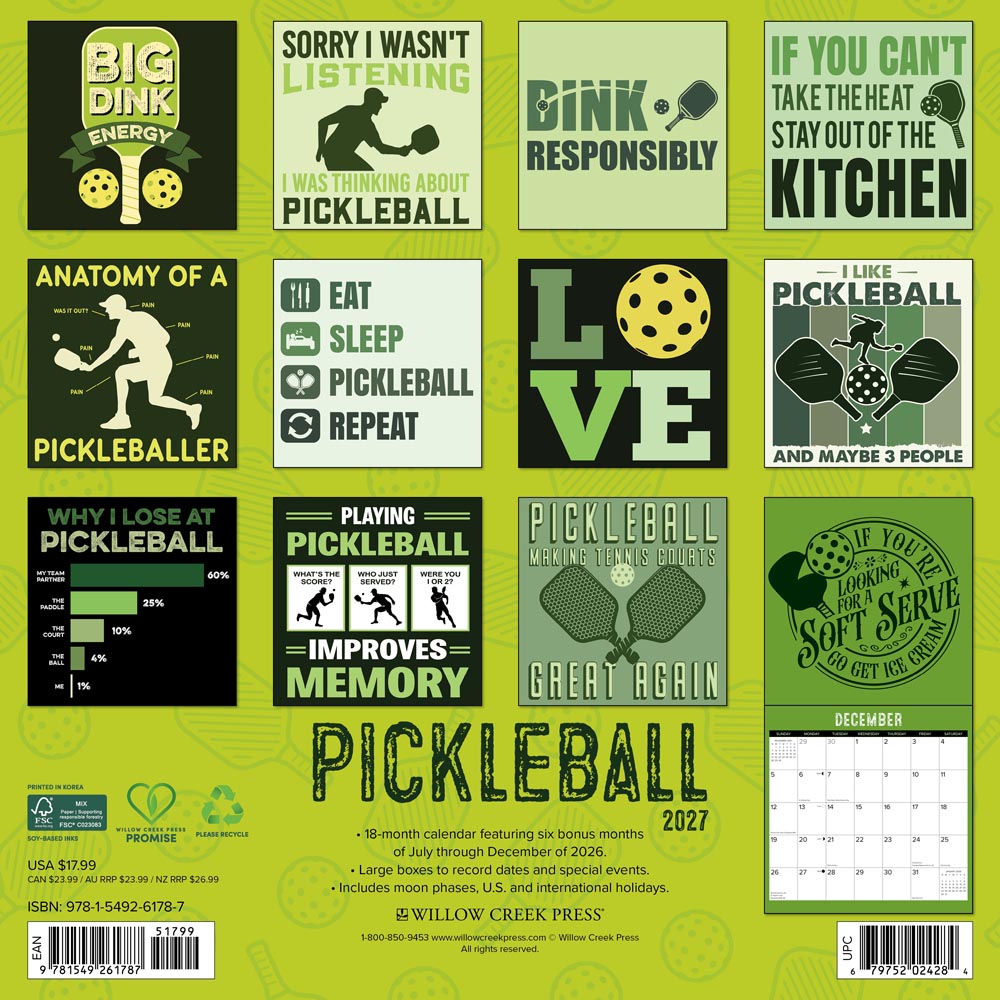 Pickleball 2027 Wall Calendar