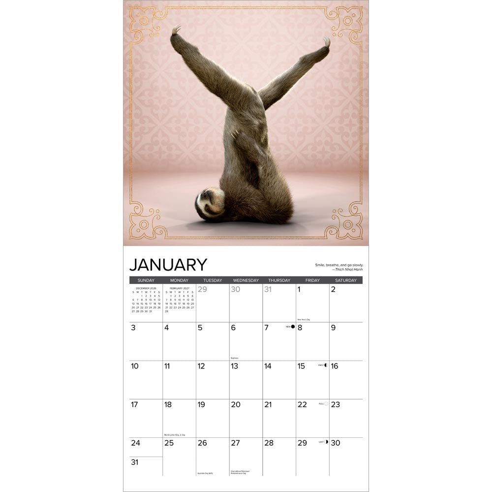 Sloth Yoga 2027 Wall Calendar