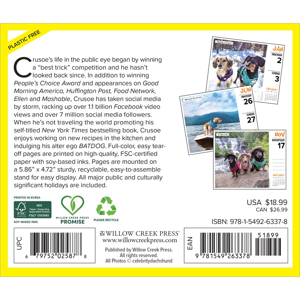 Crusoe the Celebrity Dachshund 2027 Box Calendar