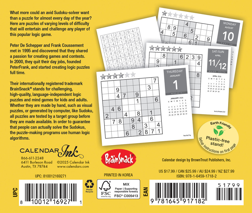 Sudoku | 2026 6 x 5 Inch Daily Desktop Box Calendar | New Page Every Day