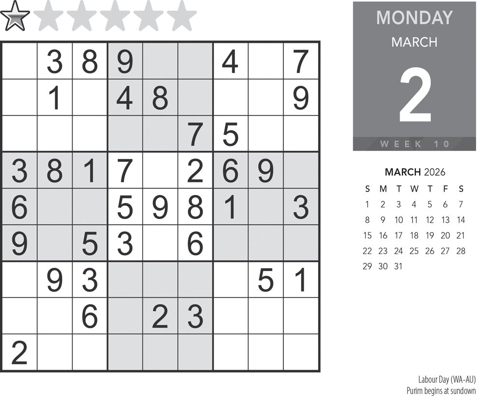 Sudoku | 2026 6 x 5 Inch Daily Desktop Box Calendar | New Page Every Day