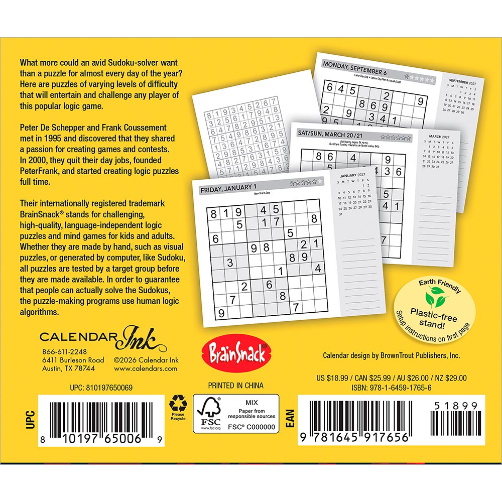 Sudoku | 2027 6 x 5 Inch Daily Desktop Box Calendar | New Page Every Day