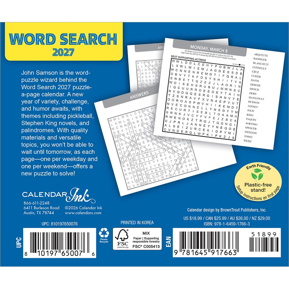 Word Search | 2027 6 x 5 Inch Daily Desktop Box Calendar | New Page Every Day